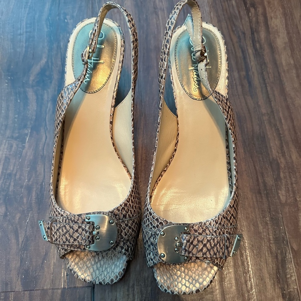 snake skin kitten heels